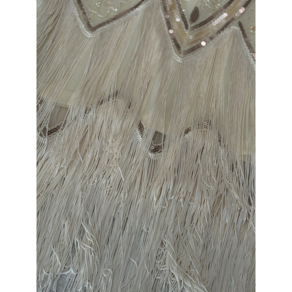 Champagne Sequin Beaded Flapper Dress Great Gatsby 1920s Fringe Cocktail Dress - Picture 4 of 15